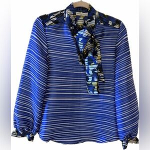 MARY KATRANTZOU Blue and Black Striped Blouse